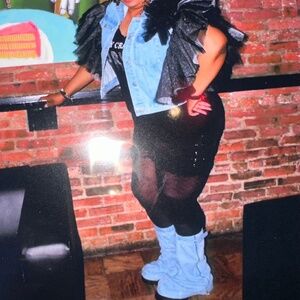 BEBE RX TULLE SHOULDER DENIM VEST - XL